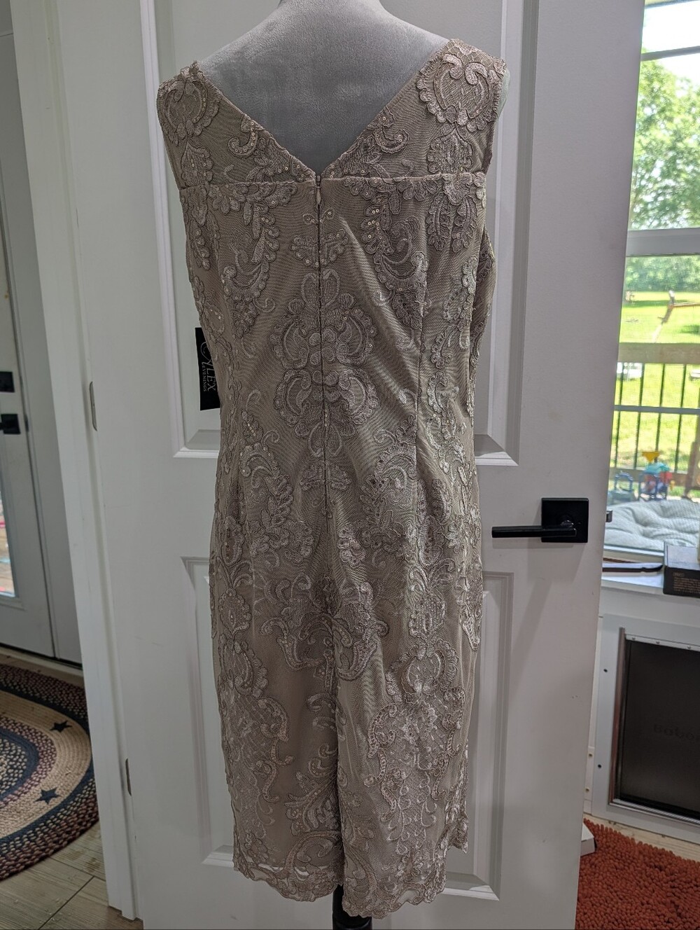 Alex Evenings Embellished Beaded Dress & Sheer Jacket Set Size 16 Champagne Moth - Picture 6 of 7